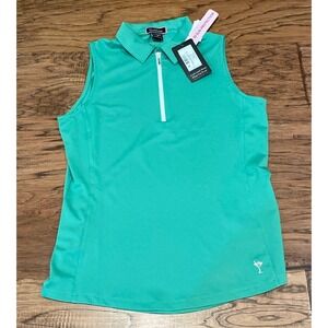 Golftini Womens Sleeveless Zip Stretch Polo Kelly Green White UPF 30 Small NEW